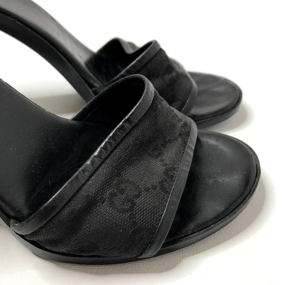 Gucci black monogram open toe mule block heel - Picture 5 of 11